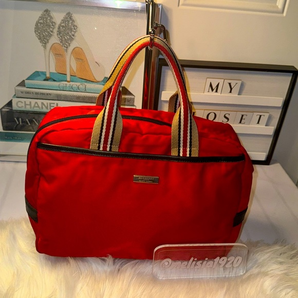 BURBERRY Bag Hand bag Tote Blue Label Nylon Red BT621 290 9 Authentic EUC - Picture 1 of 12